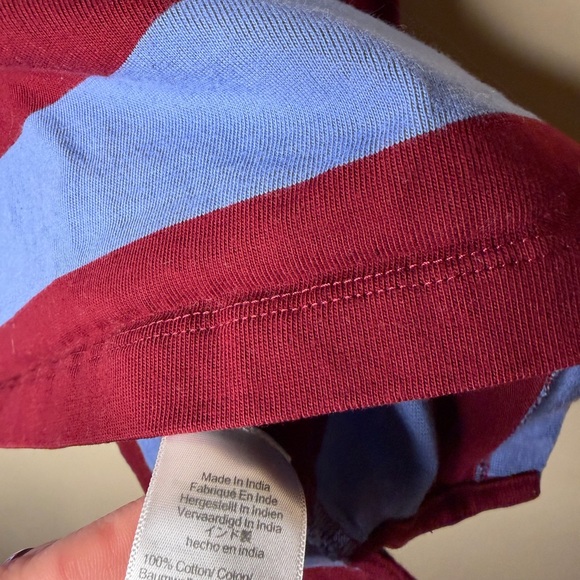 J.CREW Women’s Rugby Striped Long Sleeve Collar Blue Maroon Cotton Size Medium - Picture 3 of 4